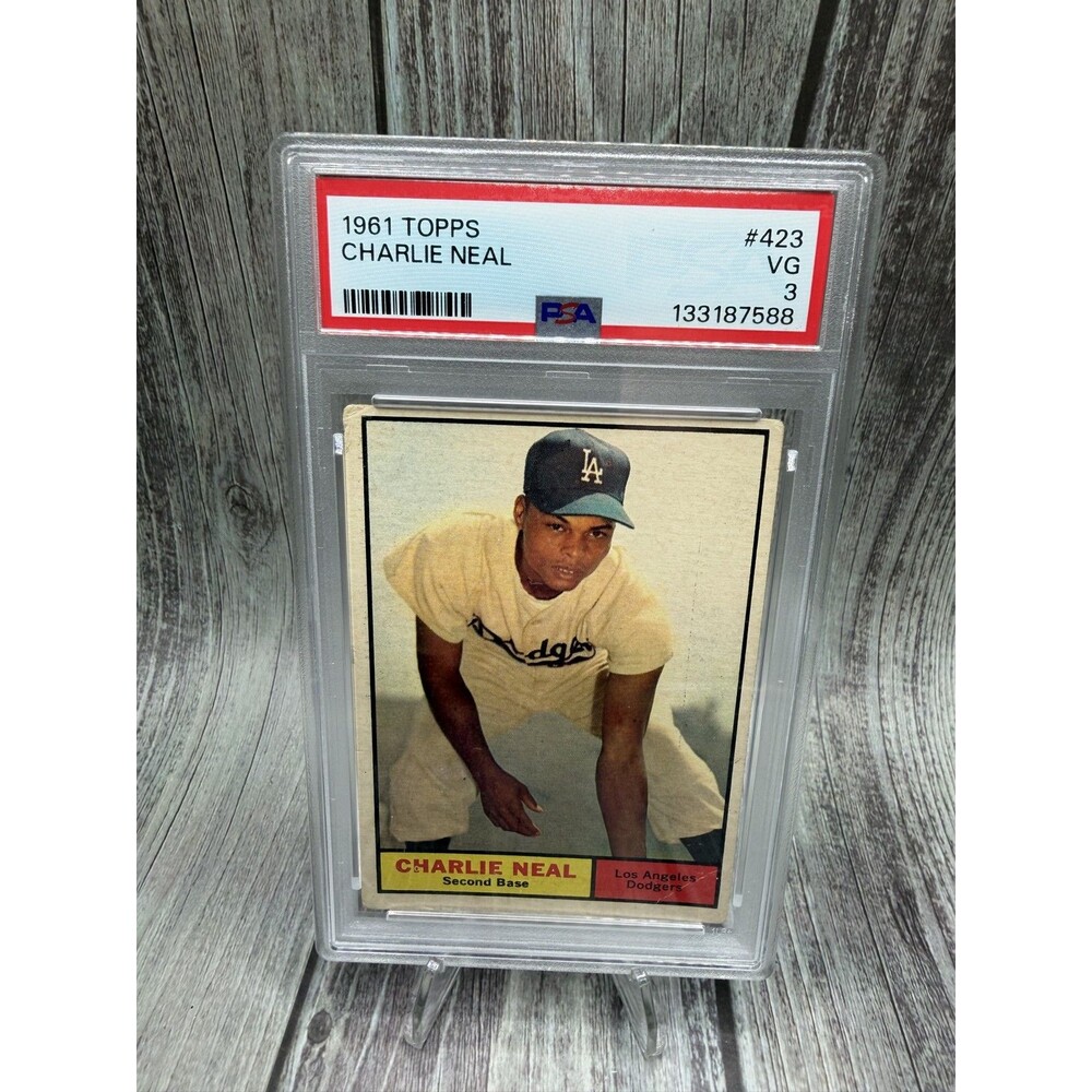 1961 Topps - Charlie Neal #423 Los Angeles Dodgers Vtg Baseball Card PSA 3